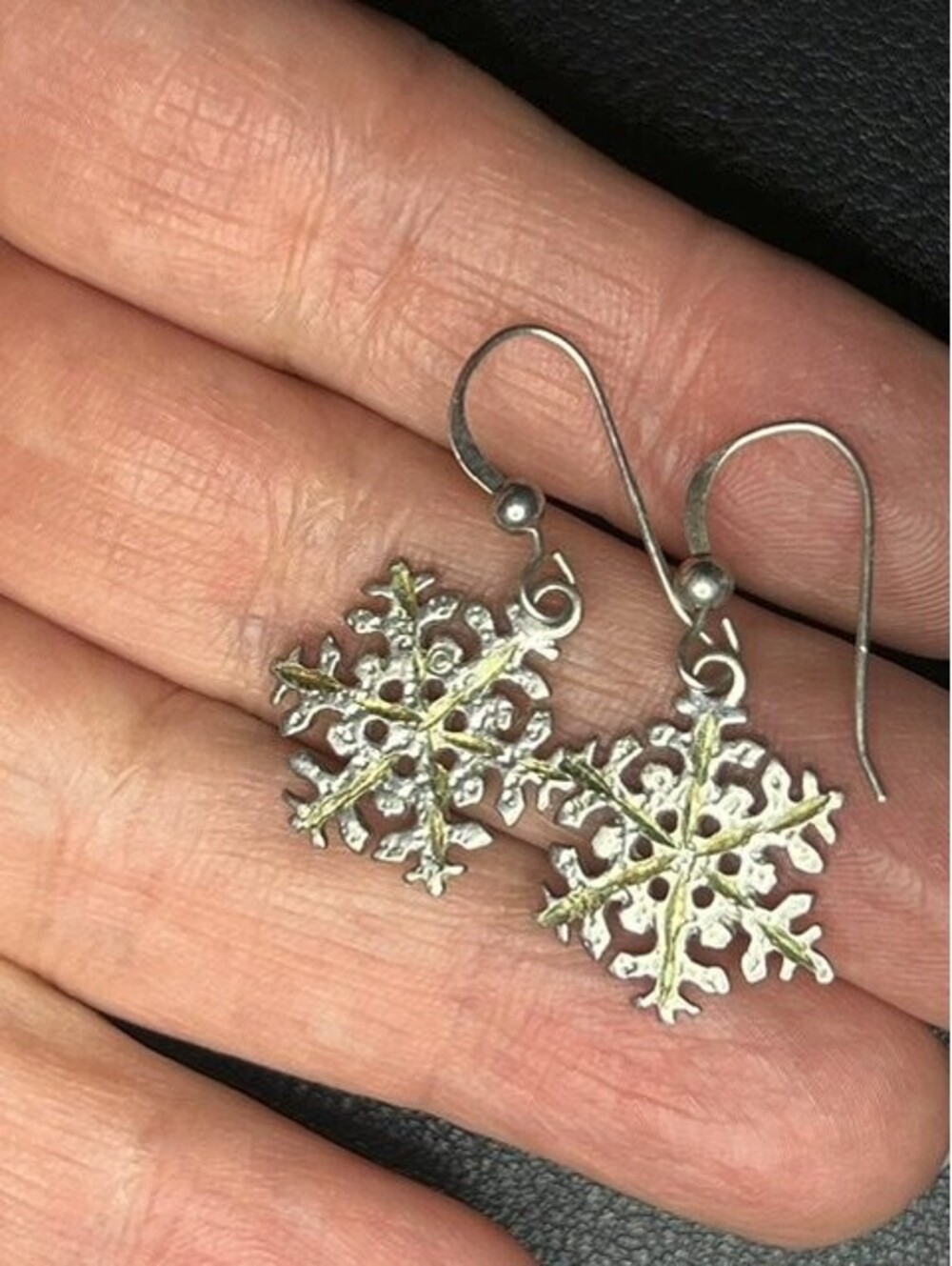 B7390 Vintage Sterling Silver 925 Snowflake Drop Dangle Earrings 32mm